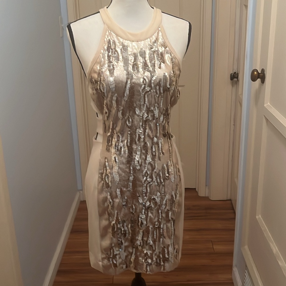 Bebe Women's Disco Dot Halter Neck Midi Dress Like new